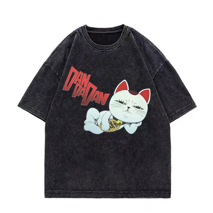 Dandadan Japanese Anime Vintage Washed T-shirt Men Women High Quality Fashion T-shirts Summer Casual Cotton Short Sleeve T Shirt