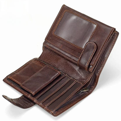 New Men Wallet Cowhide Genuine Leather Wallets Coin Purse Clutch Hasp Open Top Quality Retro Short Wallet Multi Cards Slots