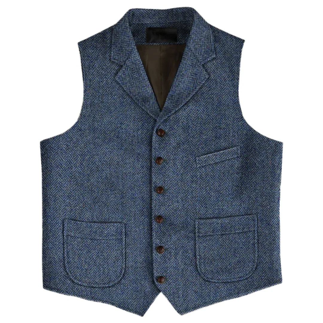 Men Vest Brown Herringbone Single Button With Lapel And Pocket Waistcoat For Wedding Business Work Daily Casual Men Suit Vest