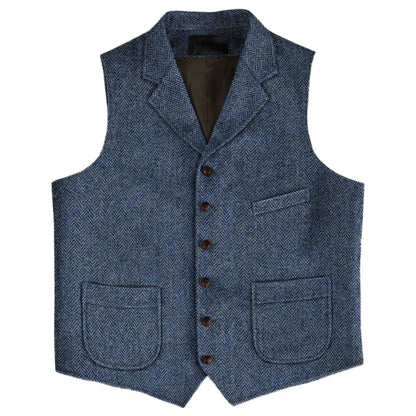 Men Vest Brown Herringbone Single Button With Lapel And Pocket Waistcoat For Wedding Business Work Daily Casual Men Suit Vest