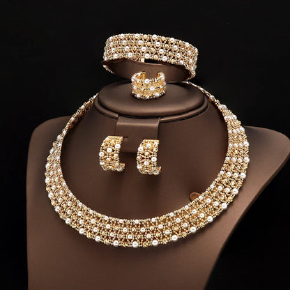 Dubai Wedding Bridal Full Jewelry Sets For Women Party Luxury Nigeria Gold Plated Beads Choker Necklace Jewelry Set