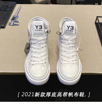 New Fashion High-top Casual Shoes Men Platform White Ankle Boot in Canvas Zipper Ornament Sneaker Boots Handcrafted Man Footwear