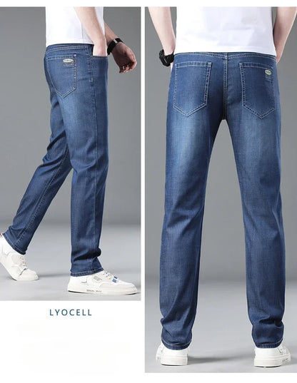 New Men's Thin Lyocell Jeans Soft Business Stretch Fashion Trousers Slim Brand Casual Elasticity Denim Pants Male Clothes