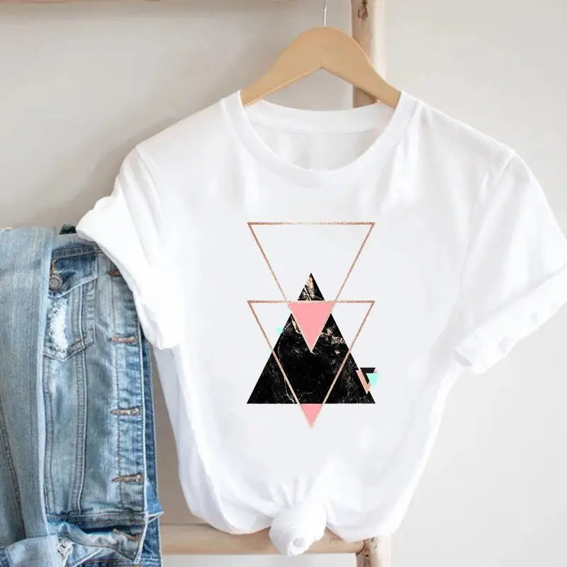 Women's Geometric Floral Print European and American Clothing Short Sleeve T-shirt Women Clothes  Tops  Harajuku