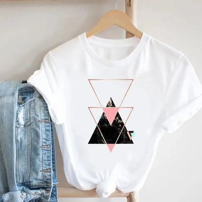 Women's Geometric Floral Print European and American Clothing Short Sleeve T-shirt Women Clothes  Tops  Harajuku