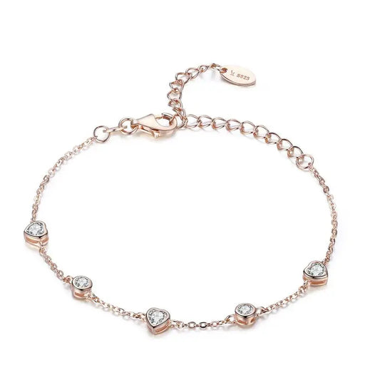 Bracelet en argent sterling 925 classique en forme de cœur, couleur or, pour femme, avec chaîne et fermoir mousqueton, bijoux en argent sterling SCB097