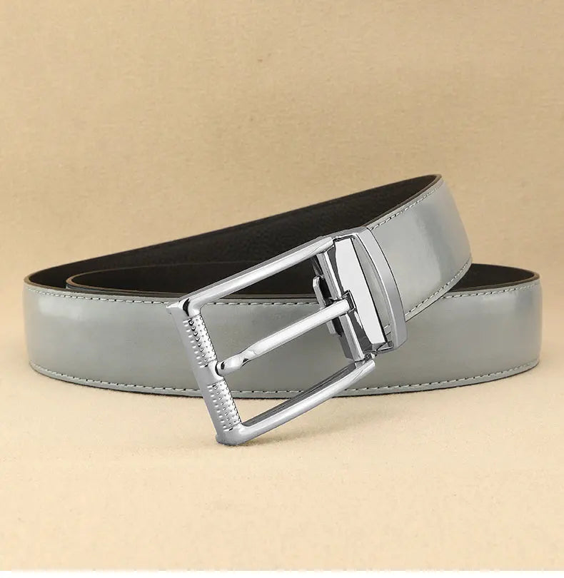 Designer Pin Buckle Gray Genuine Leather Men Belt Famous Brand Fashion Light  Luxury Strap Casual Young Cowboy Ceinture Homme