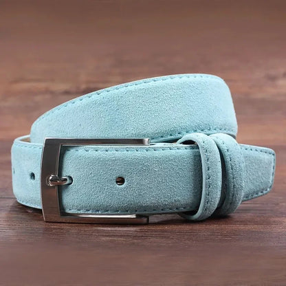 2025 Fashion Suede Belt Cow Genuine For Man And Lady With Oxford Fabric Strap Genuine Leather Luxury Pin Buckle Blue Belts