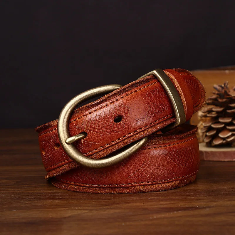 3.5CM High Quality Belt Men's Genuine Leather Top Layer Pure Cowhide Brass Buckle Jeans Vintage Strap Male Jeans for Man Luxury