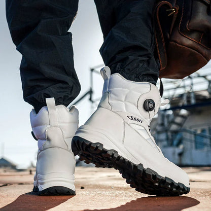 Rotating Button Men's Snow Boots Warm Plush Winter Boots Men Outdoors Cotton Shoes Wear resistant Mid-Calf Boots Platform Shoes