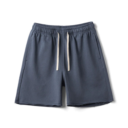 2025 Summer New Oversize 390gsm Drawstring Shorts Men  Raw  Hem Athletic Sports Runinng Shorts