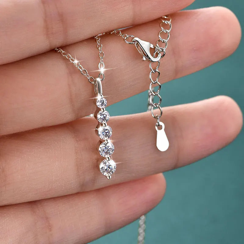 GRA Certified D VVS1 Full Moissanite Diamond 5-Stone Pendant Necklace for Women Girls Chain Neck Jewelry Gifts Collares
