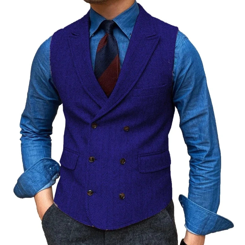 Men Vest Brown Herringbone With Lapel Waistcoat Vintage Regular Slim Business Banquet Business Casual Men Suit Vest