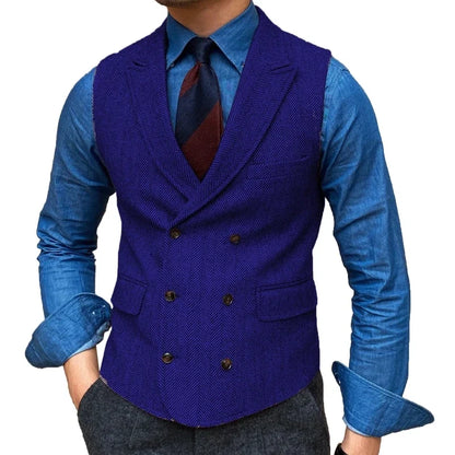 Men Vest Brown Herringbone With Lapel Waistcoat Vintage Regular Slim Business Banquet Business Casual Men Suit Vest