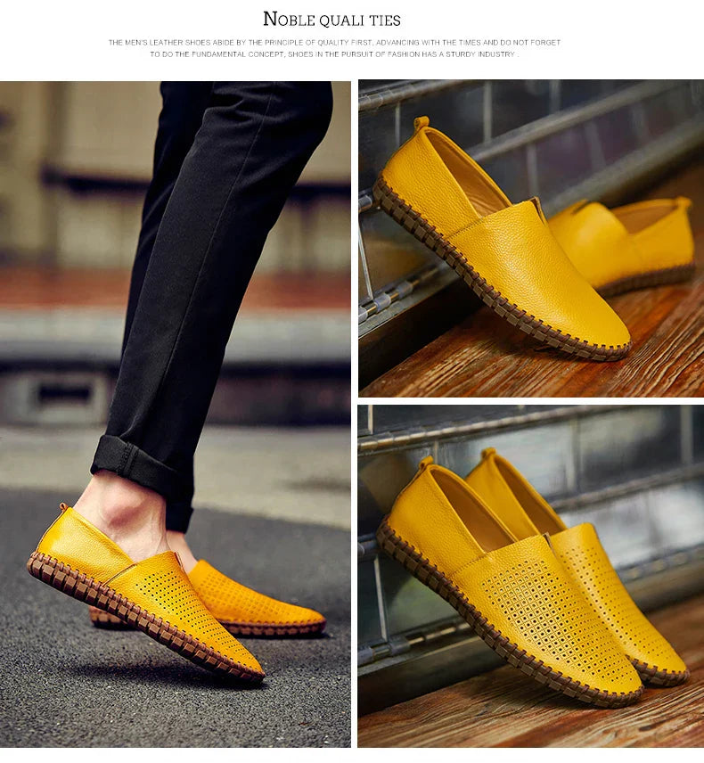 New Summer Breathable Men Loafers Handmade Leather Men's Driving Shoes Luxury Brand Flat Casual Shoes Soft Breathable Men Shoes