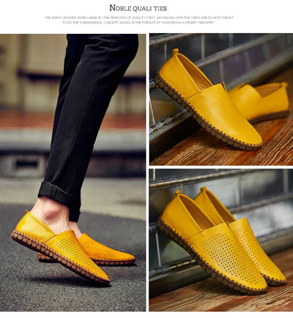New Summer Breathable Men Loafers Handmade Leather Men's Driving Shoes Luxury Brand Flat Casual Shoes Soft Breathable Men Shoes
