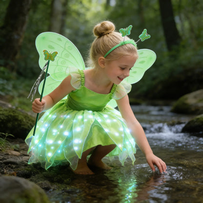 Childern Flower Fairy Dress Up Girls Princess Dress With Wings Halloween Elves Costume Carnival Party Tinkerbell Bell Dress