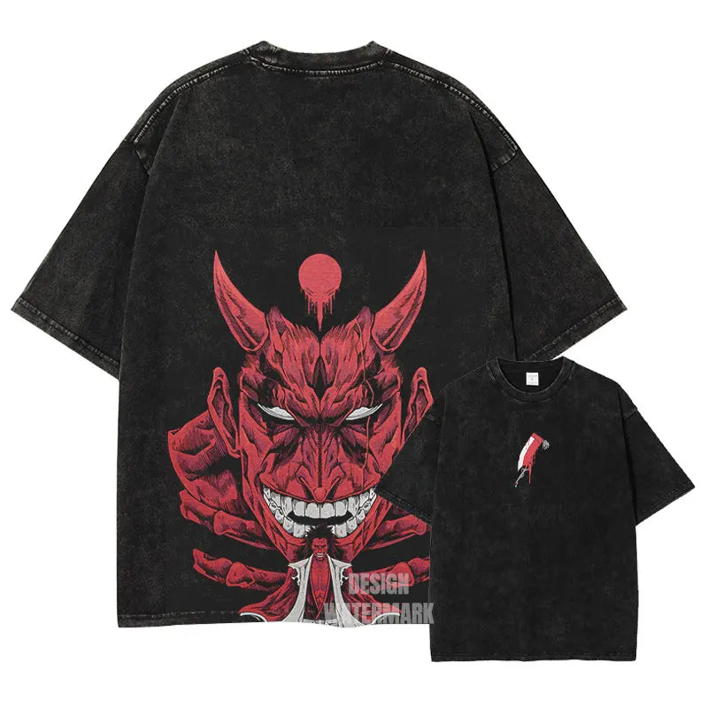 Anime B-Bleach T-Shirt Oversized Vintage Washed Zaraki Kenpachi T-Shirts Retro Harajuku Ichigo Rukia Tops Tees Man 100% Cotton