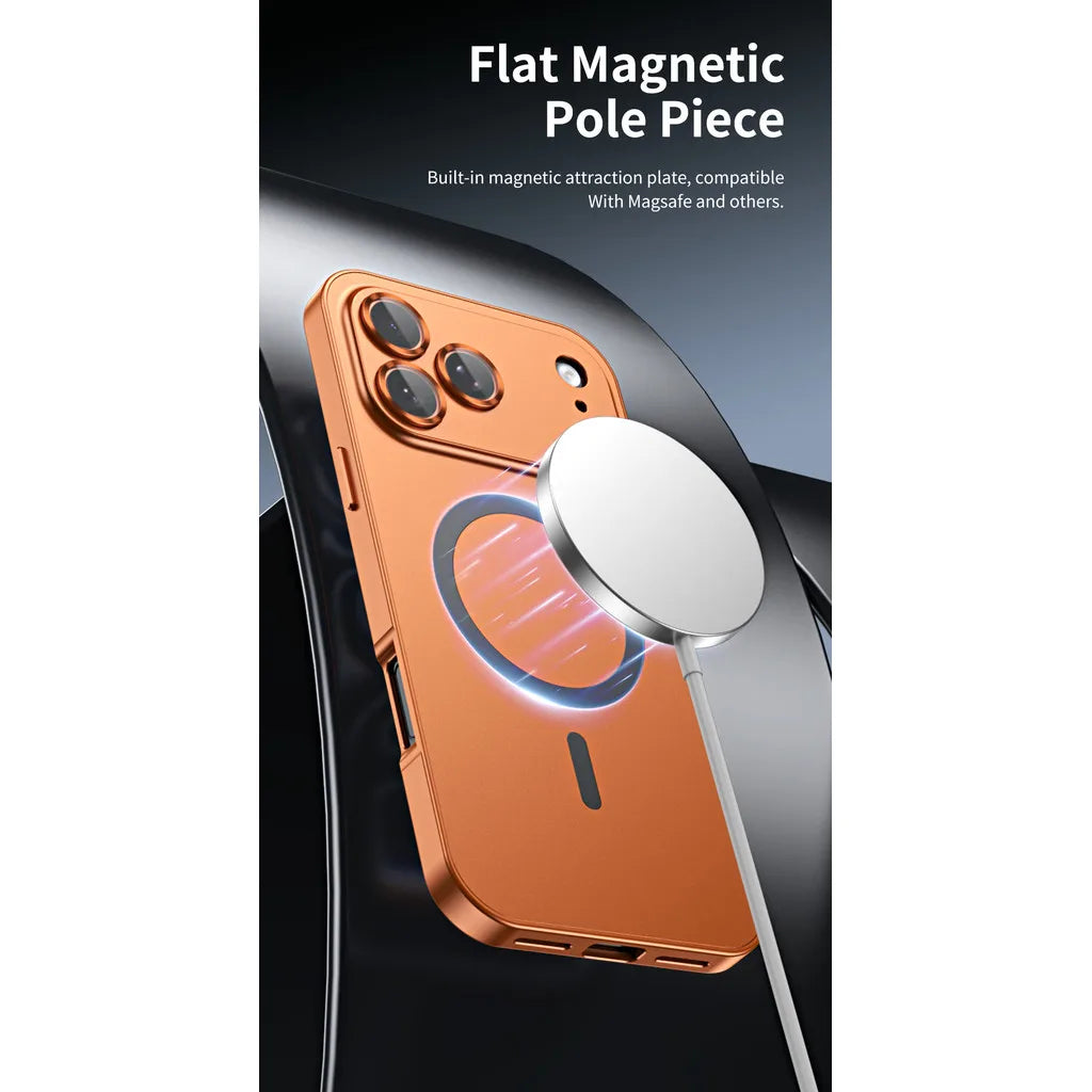 For iPhone Air, 17 Pro Max Magnetic Case ELVEV Anti-fingerprint Alloy Snap Buckle Phone Cover with Alloy Lens Ring Film