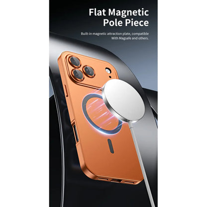 For iPhone Air, 17 Pro Max Magnetic Case ELVEV Anti-fingerprint Alloy Snap Buckle Phone Cover with Alloy Lens Ring Film