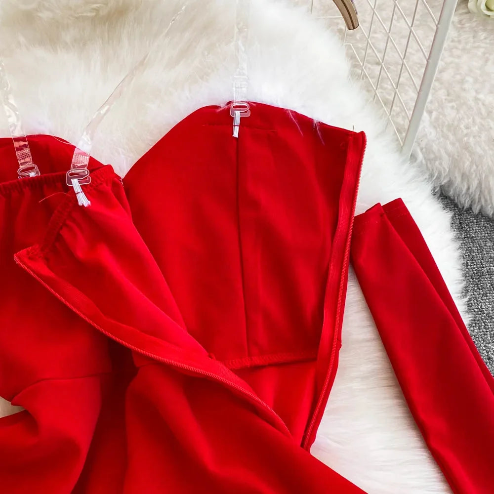 Women's Christmas Dress Sexy Low-cut Waist Thin Big Pendulum Fluffy Splicing Suspender Tube Ling Dress Red