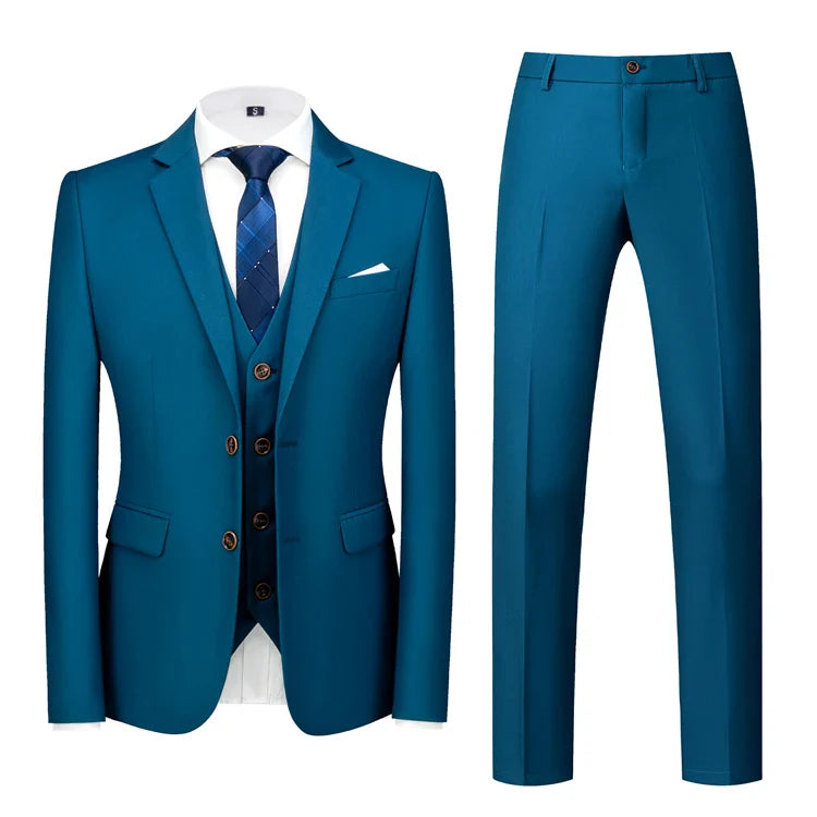16 Colors ( Jacket + Vest + Pants ) Men's High Quality Formal Business Slim Fit Mens Suit Best Groom Wedding Tuxedos 3 piece Set