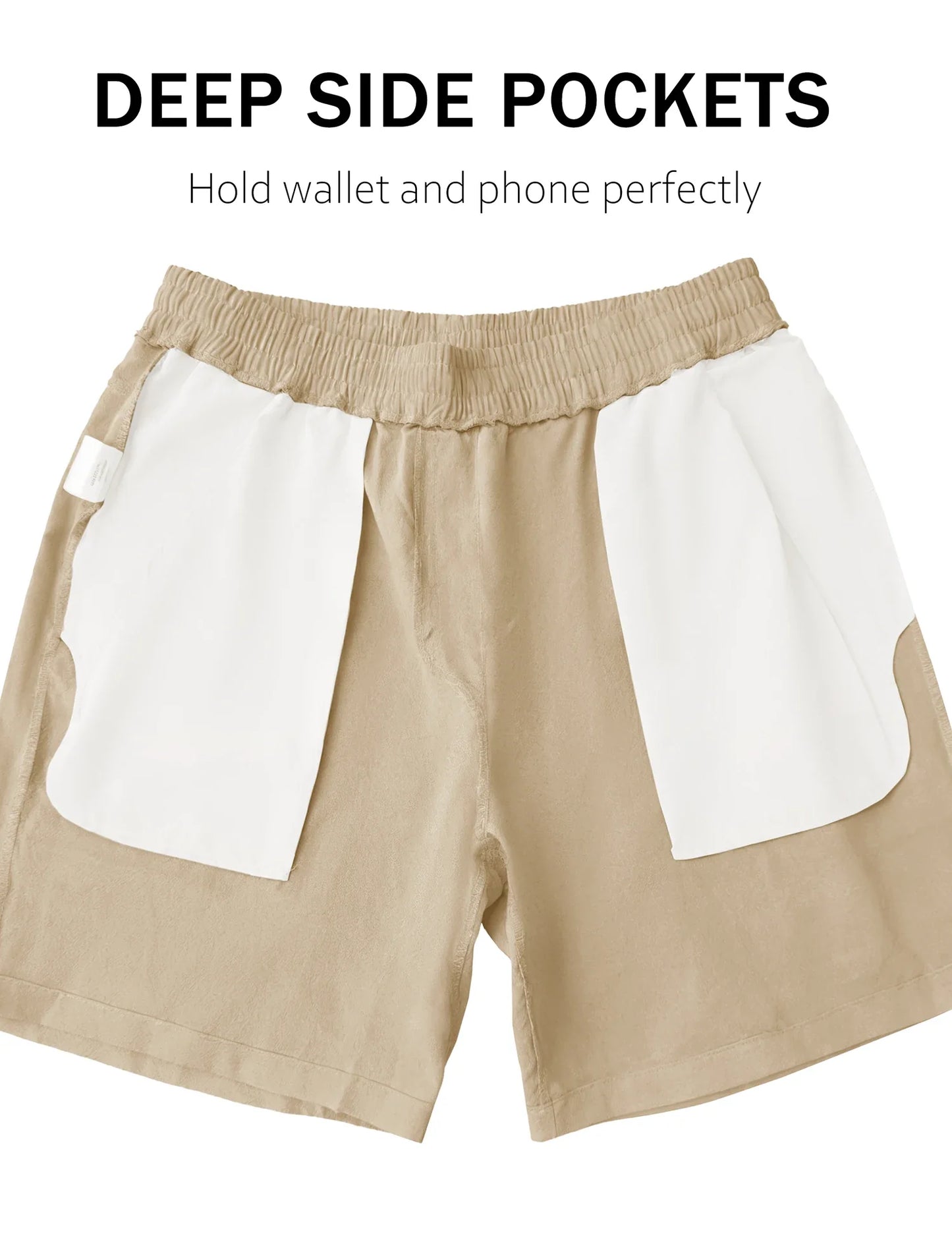 Men's Cotton Casual Shorts Loose Summer Beach Vacation Short Solid Pants with Deep Pockets Elastic Waist 7 Inch Inseam