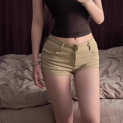 Sexy Low Waist Khaki Women Denim Shorts 2025 Summer Fashion High Street Slimming Skinny Hot Pants Vintage Y2K Hot Girls Shorts