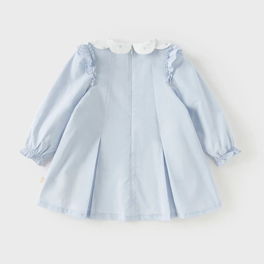 Children Cotton Dress Girls Clothes Spring Autumn Baby Elegant Sweet Dresses Kid Blue Outdoor Dress Fashion DB1260173