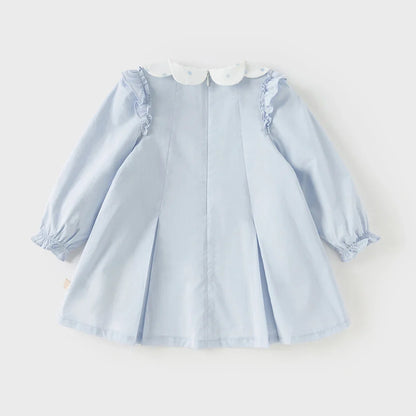 Children Cotton Dress Girls Clothes Spring Autumn Baby Elegant Sweet Dresses Kid Blue Outdoor Dress Fashion DB1260173