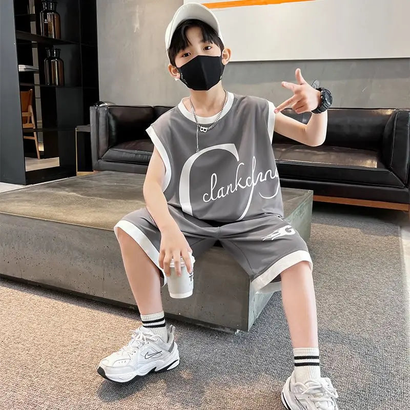 Sports Quick-dry Thin Vest Sets for Boy 2025 Children's Clothing Casual Clothes New Summer Year Old Cotton Set Boy's Outdoor Top