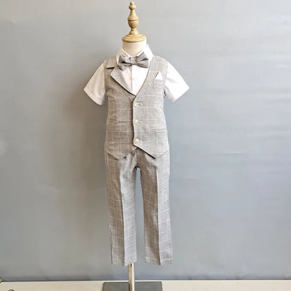 Baby Boys Formal Birthday Photograph Suit Kids Vest Shirt Pants Bowtie Wedding Dress Teenager Suit Children Graduation Costume
