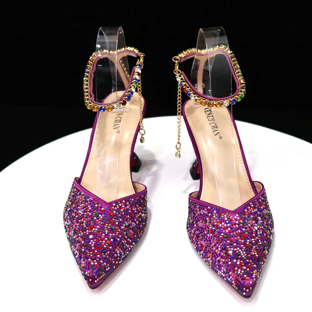 New Arrival Fashion Style Pointed Shoes Bag Soft Handle Bag Anklet Design Medium Heel Ladies Shoes Suitable for Wedding Party
