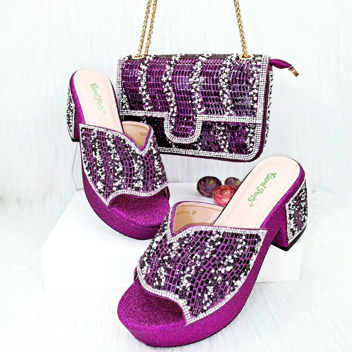 Italian Design Fashion Crystal Fish Mouth High Heels Elegant, Exquisite, And Mature Women's Sandals And Square Bag Set