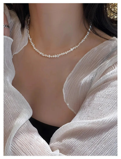 4-5mm Baroque Freshwater Pearl Necklaces with 5cm Extend Chain 925 Sterling Silver 38 45 50cm Necklaces Jewelry Gift 2026 New