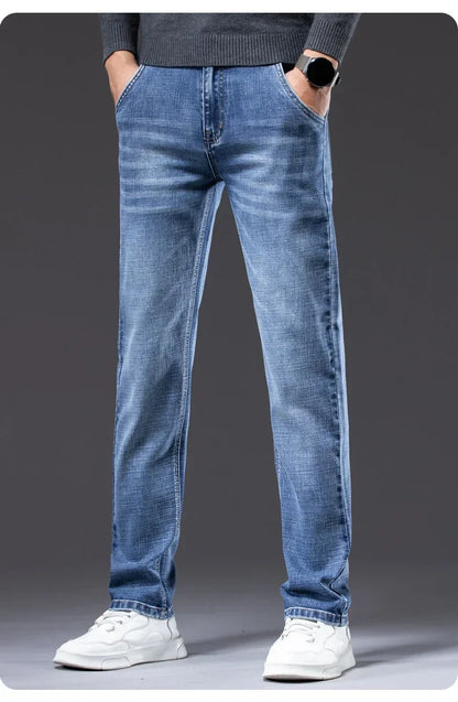New Men's Slim Straight Elastic Jeans Fashion Business Casual Comfortable Soft Denim Trousers High Quality Mens Designer Clothes