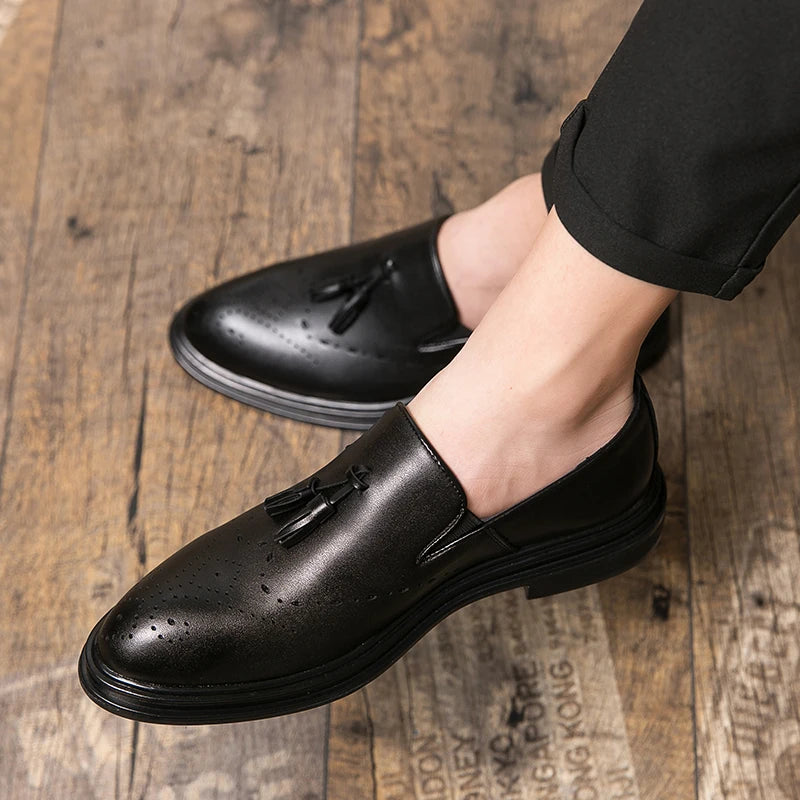 Brand Mens Leather Office Flats Wedding Banquet Luxury Loafers Comfortable Designer Oxfords Business Formal Korean Shoes for Men
