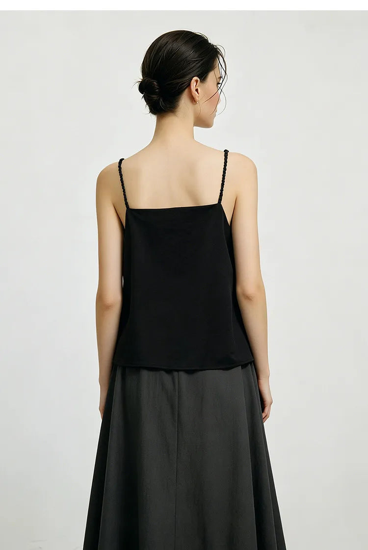 Women's Camisole 2026 Summer New Metal Detail Linen Blend Spaghetti Strap Loose Casual Sleeveless Tank Top Women 12642102