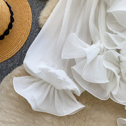 Ruffles Pleated Romantic Tops Thin Spring Summer V Neck French Elegant Blouse Fairycore Flowy Office Lady Luxury Shirt