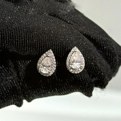 2cttw Pear Cut Moissanite Halo Diamond Earrings with Certificate 925 Sterling Silver Waterdrop Shape Stud Earrings for Women