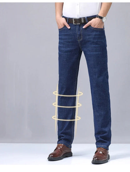 2025 New Light Blue Men's Comfort Soft Jeans Fashion Straight Business Pants Cotton Soft Casual Stretch Denim Trousers 28-40