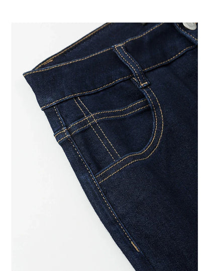 Women Denim Jeans 2025 Spring New Straight Wide Leg Rolling Up Ankle Length Cropped Pants