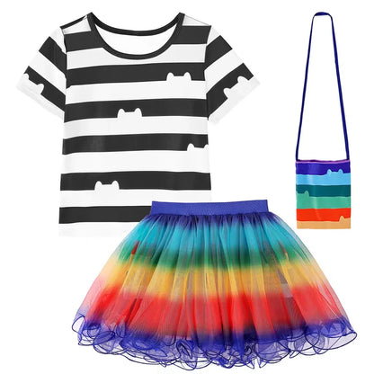 Cartoon Kids Girls Rainbow Dresses+Pants Sets Children Halloween Easter Cats Carnival Cosplay Costume Birthday Party 3-10 Year