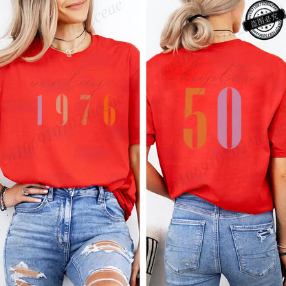 Fashion Women's T Shirts Clothing Vintage 50th Birthday Women Aesthetic T-shirts Classic 1976 Graphic 50 Bday Casual Tee Shirts