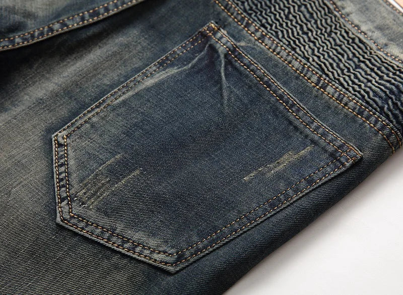 2026 New Men's Yellow Jeans, Blue Stretch Biker Trousers, Broken Hole Jeans, Fashion Popular Men Denim Pants Big Size 29-42