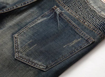 2026 New Men's Yellow Jeans, Blue Stretch Biker Trousers, Broken Hole Jeans, Fashion Popular Men Denim Pants Big Size 29-42