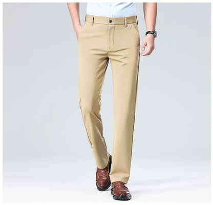 Men Suit Pants Light Thin Elastic Slim Fit Dress Pants Business Solid Casual Straight Leg Trouser Men Clothing Oversize 29-42