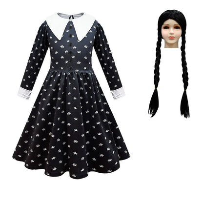 Wednesday Cosplay For Girls Costume Movie Addams Dresses for Girl Kids Mesh Party Dresses Halloween Carnival Costumes 4-12Yrs