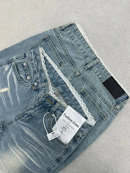 plus Size High Waist Blue Denim Jeans Women's Straight Leg Bootcut Pants Spring Summer Faion Retro American Sle