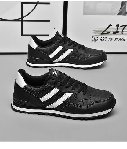 High Quality Men's Vulcanized Sneakers Leather Casual Shoes Breathable Mesh Men Tennis Shoes Male Flat Shoe Zapatillas Hombre